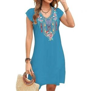 Fork traditional Embroidered Rayon Resortwear Dress